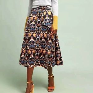 Anthropologie - Eva Franco - Whimsy Woodland Flora Fauna Pattern Midi Skirt